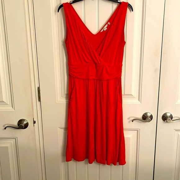 Boden elegant above knee V-neck sleeveless orange dress women’s sz 8R with flaws - Picture 2 of 12
